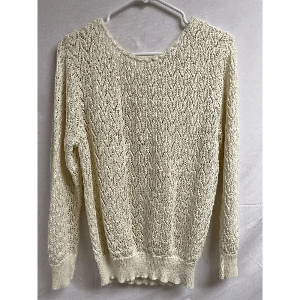 Womens Tunic Open Knit Long Sleeve Scoop neck Sweater Beige - Picture 6 of 7